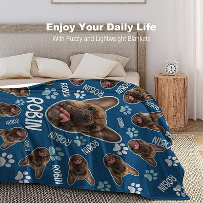 Custom Paw Prints Pet Name Blanket Personalized Dog Memory Blankets with Photos Customized Puppy Blanket for Large Medium Small Dog, Dog Gift for Dog Lovers Mom Dad Cute Dog Cat