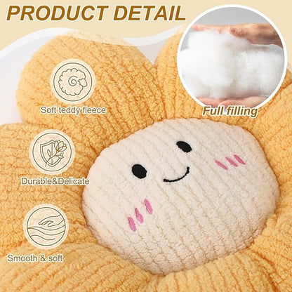 2 Pcs Smile Face Flower Pillows 15" Yellow Flower Throw Pillows Decorative Daisy Floor Seating Cushion Aesthetic Cute Seat Cushion for Bed Sofa Couch Home Decor Bedroom Living Room Chair