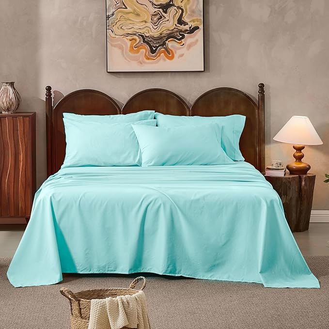 100% Linen Sheets California King Size,Breathable & Durable 4-Piece Bed Flax Sheet Set,Soft All-Season Bedding for Hot Sleepers 16" Deep Pocket Oeko-TEX Certified,（Cal King, Light Blue）
