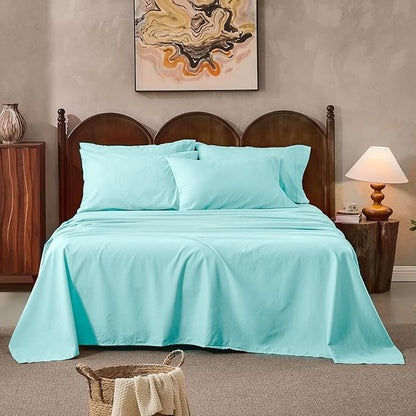 100% Linen Sheets California King Size,Breathable & Durable 4-Piece Bed Flax Sheet Set,Soft All-Season Bedding for Hot Sleepers 16" Deep Pocket Oeko-TEX Certified,（Cal King, Light Blue）