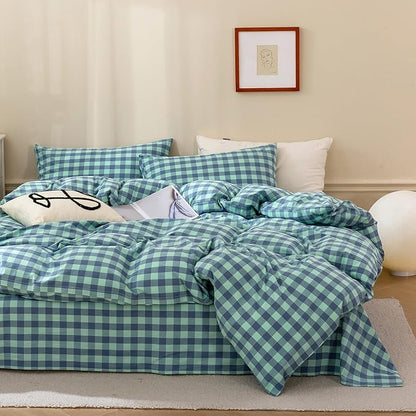 VM VOUGEMARKET Green Gingham Comforter Set Twin XL,Plaid Comforter with 2 Pillowcases for All Seasons,3 Pcs Modern Simple Grid Bedding Set for Teens Boys