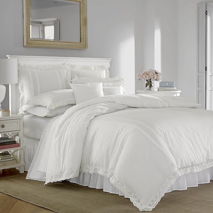 Laura Ashley Home - Throw Pillow with Envelope Closure, Elegant Home Decor for Bed or Sofa (Annabella White, 18" x 18")