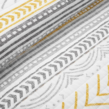 Lush Decor Hygge Geo Pattern Striped 3 Piece Quilt Bedding Set, King, Yellow