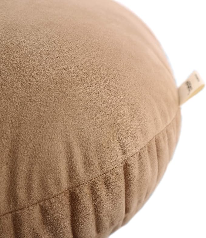 Round Throw Pillow for Kids 18x18 100% Down-Like Polyester Super Soft Filling Decor Cushion Ultra Fluffy Feather-Like Touch Floor Pillow for Couch Bed Sofa Car, Khaki, 1 Piece, 18 Inches