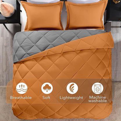 downluxe Twin Comforter Set - Burnt Orange and Grey Twin Comforter, Soft Bedding Sets for All Seasons -2 Pieces - 1 Comforter (66"x92") and 1 Pillow Sham(20"x26")