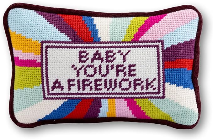 FURBISH Needlepoint Decorative Throw Pillow - Mini Embroidered Accent Pillow for Bed, Chair, Couch, Sofa, Eclectic Home Decor, 5" x 8" - Firework