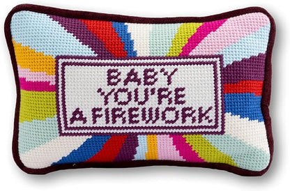 FURBISH Needlepoint Decorative Throw Pillow - Mini Embroidered Accent Pillow for Bed, Chair, Couch, Sofa, Eclectic Home Decor, 5" x 8" - Firework