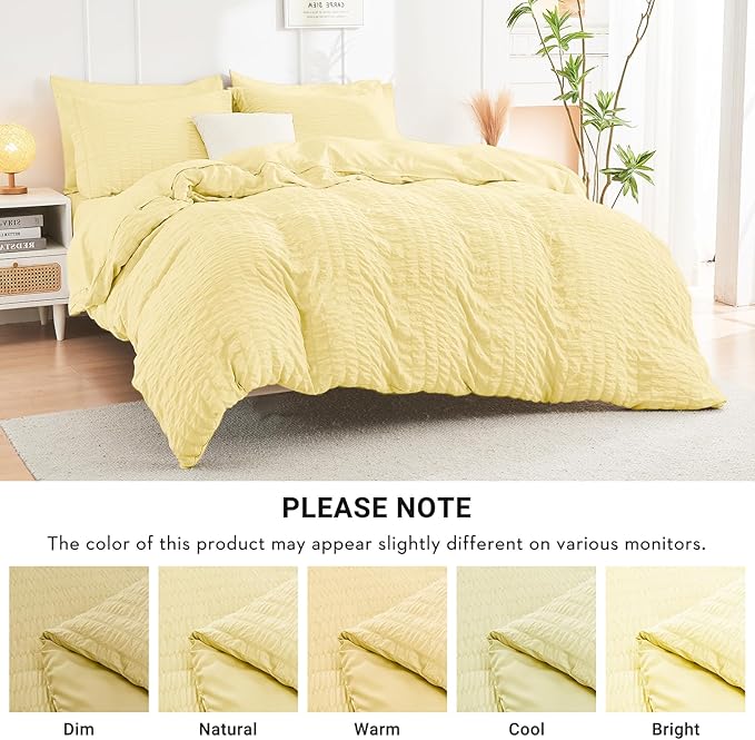 HYMOKEGE Yellow Twin Comforter Set Seersucker 5 Pieces, All Season Luxury Bed in a Bag for Bedroom, Bedding Set with Comforter, Sheets, Pillowcase & Sham