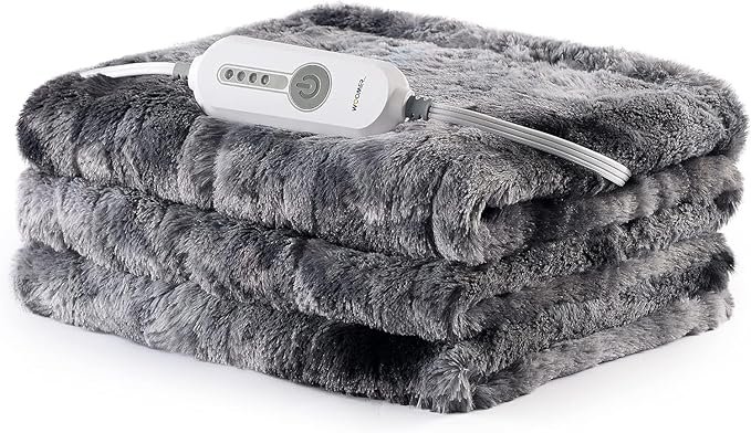WOOMER Heated Blanket Throw 50" x 60", Electric Blanket Throw with 4 Heating Levels & 4H Auto Off, ETL Certified, Marble Grey Double-Sided Faux Fur, Over-Heat Protect, Machine Washable
