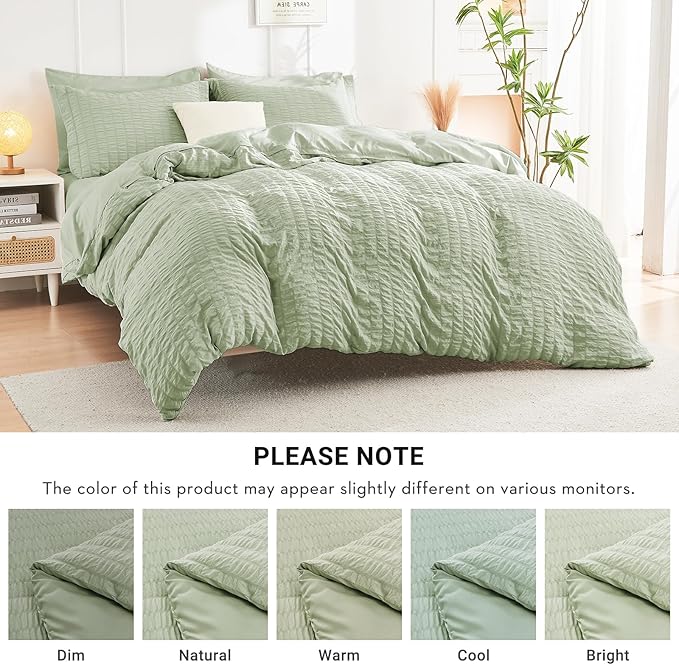 HYMOKEGE Light Green Twin XL Comforter Set Seersucker 5 Pieces, All Season Luxury Bed in a Bag for Bedroom, Bedding Set with Comforter, Sheets, Pillowcase & Sham