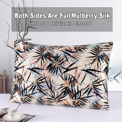 MAXFEEL 100% Mulberry Silk Pillowcase for Hair and Skin,with Hidden Zipper,Both Sides Pure Mulberry Silk Pillow case,600 Thread Count,1 Pack (Pattern04, Queen)