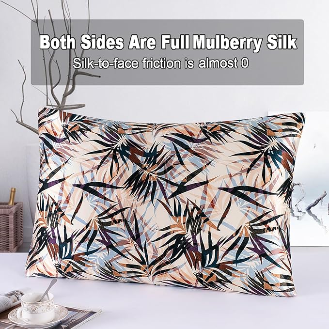 100% Pure Mulberry Silk Pillowcase with Zipper for Skin&Hair Care Both Sides Soft Breathable (Pattern04, King)
