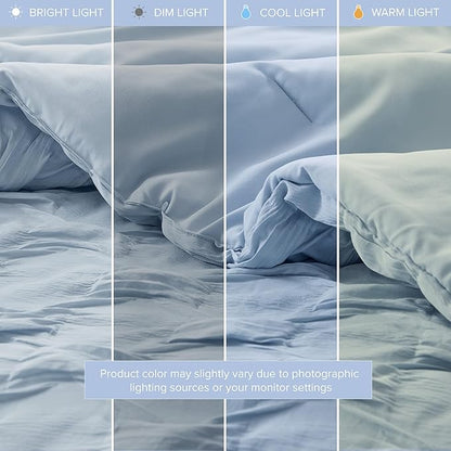 Comfort Spaces Twin/Twin XL Comforter Set for College Ogee Ruched Crinkle Texture Breathable Comforter Set Twin Dorm All Season Lightweight Bedding Set Shabby Chic Décor Pilow Blue 3 Piece