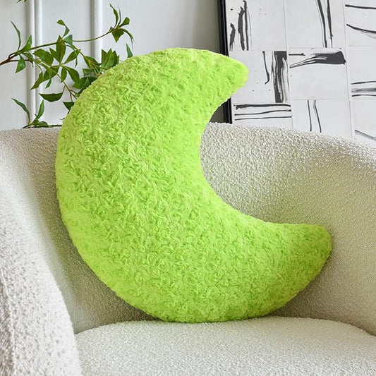Moon Shaped Pillow with Soft Faux Fur for Couch, Bed, Sofa - Cute Half Moon Pillows with Room Decor for Bedroom, Living Room (19 Inches, Green)
