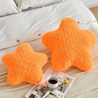 Star Pillow, 14.9" Star Shaped Plush Pillow for Couch Bed Sofa, Cute Decorative Throw Pillows with Soft Faux Fur Room Decor for Bedroom Living Room (Orange)
