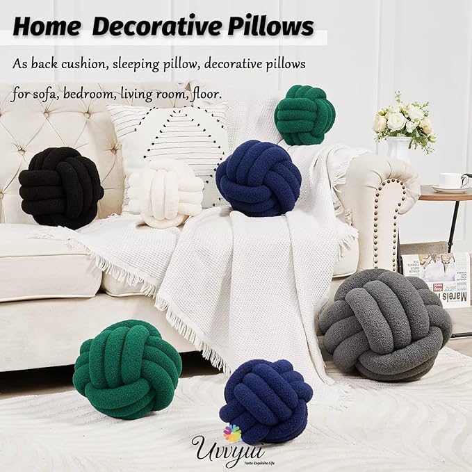 Uvvyui Knot Pillow Ball, Soft Home Decorative Pillows, Round Throw Pillow, Handmade Knotted Plush Pillow, Round Boucle Pillow Cushion (8.6 Inches Black)