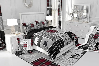 Erosebridal Western Cowboy Comforter Set Toddler,Rustic Farmhouse Bedding Set Western Bedroom Decor,Hunting Bear Horse Duvet Insert,Dream Catcher Arrow Wildlife Print Quilt Buffalo Plaid Decor,Red