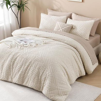 Andency Oversized King Comforter 120''x98'', 3 Pieces Beige Soft Boho Bedding Set & Collections, All Season Farmhouse Tufted Fluffy Bed Set (1 Comforter, 2 Pillowcases)