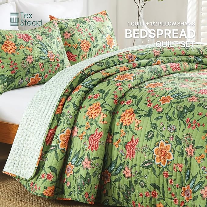 Quilt Set King Size Floral Patchwork Quilted, Soft Comforter Set Bedding Sets, Coverlet Bedspread Decorative Quilts with 2 Pillow Shams 90"x104"