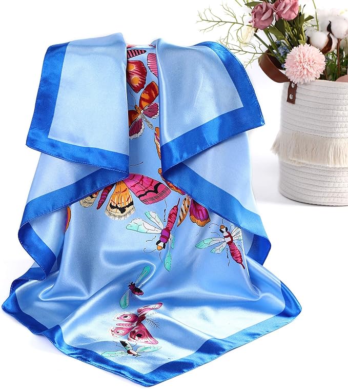 AWAYTR 35” Satin Large Square Head Scarves - 4PCS Silk Like Neck Scarf Hair Sleeping Wraps Satin Silk Scarfs for Women
