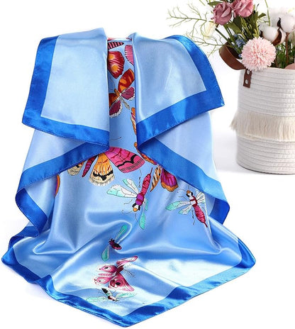AWAYTR 35” Satin Large Square Head Scarves - 4PCS Silk Like Neck Scarf Hair Sleeping Wraps Satin Silk Scarfs for Women
