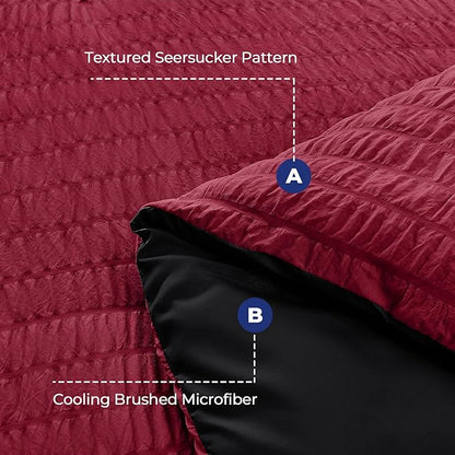 HYMOKEGE Red & Black Full Size Comforter Sets Seersucker 7 Pieces, All Season Luxury Bed in a Bag for Bedroom, Bedding Set with Comforters, Sheets, Pillowcases & Shams