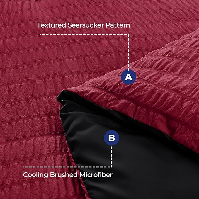 HYMOKEGE Red & Black Twin Comforter Set Seersucker 5 Pieces, All Season Luxury Bed in a Bag for Bedroom, Bedding Set with Comforters, Sheets, Pillowcase & Sham