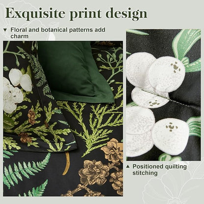 King Comforter Set - 3 Pieces Botanical Bedding Comforter Set, 1 Soft Green Plant Flowers Comforter (104"x90") and 2 Pillow Shams(20"x36") Ultra-Soft Comfort Suitable for All Seasons