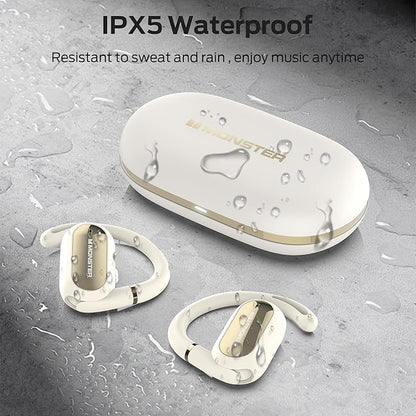 Monster Open Ear AC322 Wireless Earbuds, Bluetooth 5.4, 36H Playtime, IPX5 Waterproof, Open-Ear Design with Adjustable Ear Hooks, Secure Fit for Running & Workout, Clear Calls White