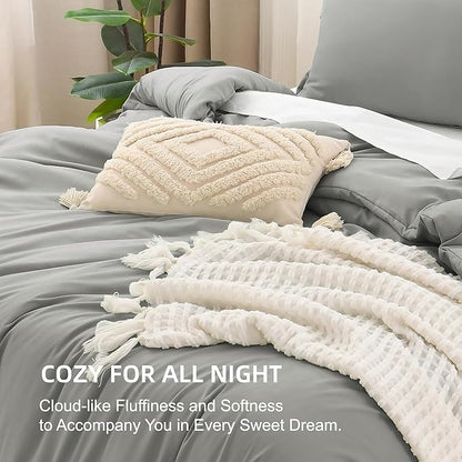 Litanika Comforters Medium Gray Super King Size, 3 Pieces Lightweight Solid Bedding Set & Collections, All Season Fluffy Bed Set (120x120In Comforter & 2 Pillowcases)