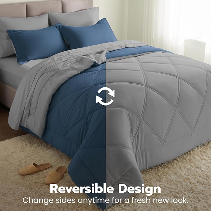 Joiedomi Twin Comforter Set with Sheets Navy Blue, 5 Pieces Twin Bedding Sets with 1 Down Alternative Comforter, 1 Flat Sheet, 1 Fitted Sheet, 1 Pillowcase and 1 Pillow Sham, Bed in a Bag All Seasons