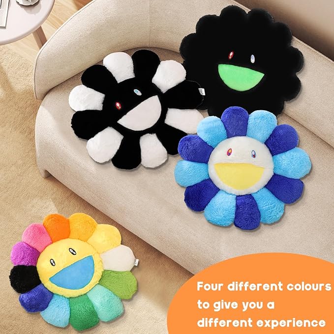 Flower Pillow,Flower Shaped Throw Pillow,Smiley Face Floor Cushions,Cute Sunflower Plush Pillows,Valentines Day Gifts,Black and White Decorative Pillows for Bed,Couch,Sofa,Car (Black and White,15.7In)