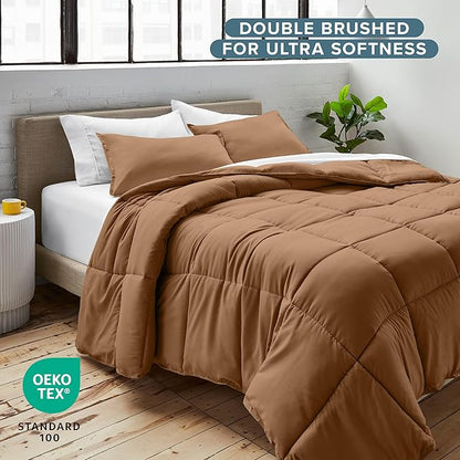 Bare Home Comforter Set - Full Size - Ultra-Soft - Goose Down Alternative - Premium 1800 Series - All Season Warmth (Full, Caramel)