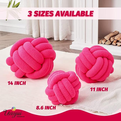 Uvvyui Knot Pillow Ball, Soft Home Decorative Pillows, Round Throw Pillow, Handmade Knotted Plush Pillow, Round Boucle Pillow Cushion (14 Inches Hot Pink)