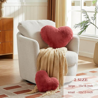 EastTree Heart Pillows, Peach Pink Heart Shaped Pillows, Love Throw Pillows Gifts, Ultra Soft Faux Rabbit Fur Small Cute Pillows, Women Girls Kid Room Decor 10x13 Inch