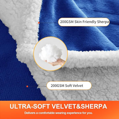Myiosus Heated Blanket Wearable Shawl, Electric Wrap Poncho Blanket Hoodie with Pockets, Velvet & Sherpa Heating Throw with 6 Heating Levels & 4 Time Settings,Birthday Gifts for Mom, 50 x 64 Inch,Navy