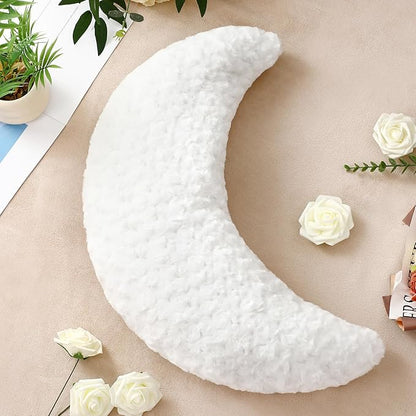 23.6'' White Moon Shaped Pillow Nursery Texture Throw Reading Pillow Soft Plush PP Cotton Filling Half Moon Decor Gifts for Baby Crib Bed Back Couch Car Wedding Birthdays, Machine Washable