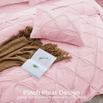 Sasttie Twin XL Comforter Set, 5-Piece Bed in a Bag, Pintuck Bedding Set for All Season, Includes Comforter, Flat Sheet, Fitted Sheet, Pillowcase and Pillowsham, Baby Pink