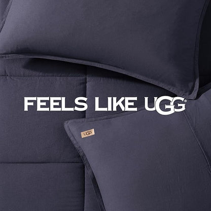 UGG Leonora Comforter Set with 2 Pillow Shams Lightweight Down Alternative Blanket Reversible Cozy Warm All Season Washable and Hypoallergenic Bedding Set, King, Navy Blue