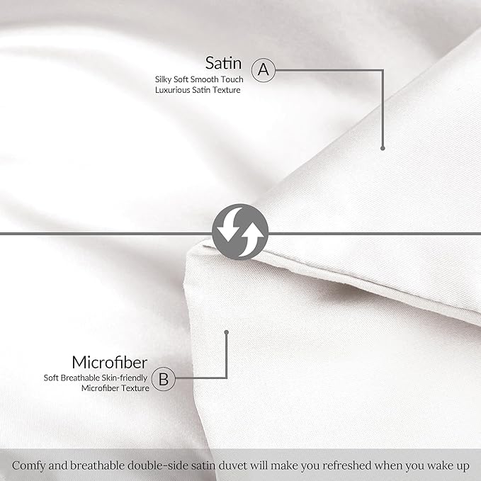 Whale Flotilla 2-Piece Reversible Silky Soft Twin Size Comforter Bedding Set, Luxurious Satin Comforters with Satin Pillowcase, Lightweight Duvet for All Seasons, White