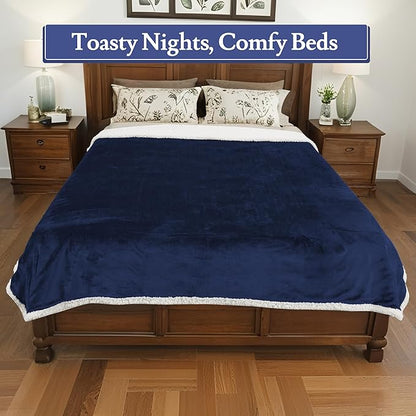 Electric Heated Blanket 72"x84" Full Size Flannel & Sherpa - 4 Heat Settings & 10H Auto Shut Off for Safe Overnight Use, Fast Heating, Machine Washable for Bed, Couch, Office - Dark Blue