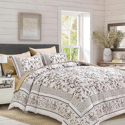 Dobuyly Brown King Size Comforter Set, Floral Botanical Bedding Set 7 Piece Bed in a Bag King, Soft Microfiber Flowers Bedding Comforter Sets with Sheets for All Season