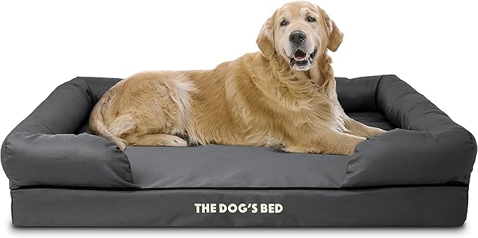 The Dog’s Bed Orthopedic Memory Foam Dog Bed with Bolsters, Oxford Fabric, Grey with Black Trim, XL