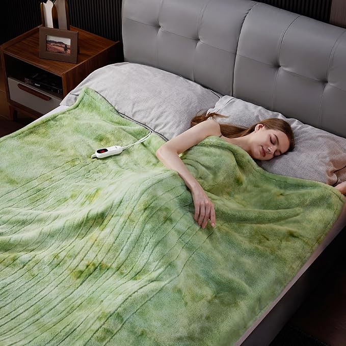 Guohaoi Heated Blanket Electric Throw, Soft Faux Rabbit Fur Electric Blanket with 10 Heating Levels 5 Sitting Timer Auto Off, Cozy Warm Heating Blankets, Machine Washable(72"×84" Light Green)