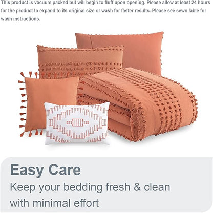 Swift Home Marilla 100% Cotton Prewashed Yarn-Dyed Dobby Clip Dot 5-Piece Bedding Comforter Set, All Season & Breathable, Oeko-TEX Certified – Brick, Full/Queen