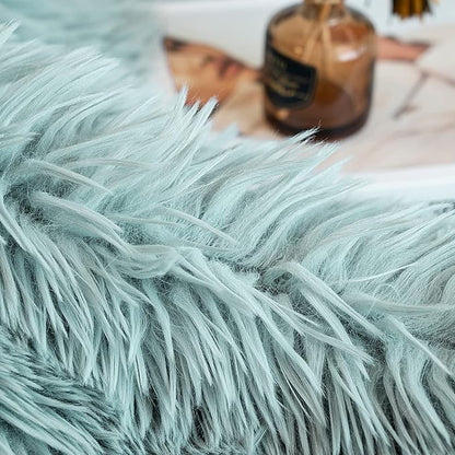 JONIYEAR Extra Large Decorative Fluffy Faux Fur Blanket Queen Size 80" x 90", Soft Luxury Lightweight Furry Blankets, Solid Cozy Shaggy Plush Thick Warm Fuzzy Blankets for Winter Bed Couch, Aqua