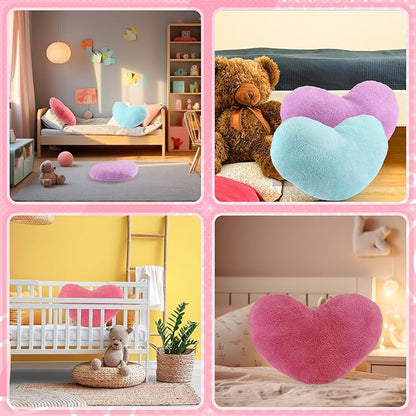 Unittype Heart Shaped Pillow Plush Cute Fluffy Cushion Heart Throw Pillow Decorative Back Cushions Women Gifts for Living Dining Room Bed Sofa, 15.75 Inch(Blue, Light Pink, Violet)