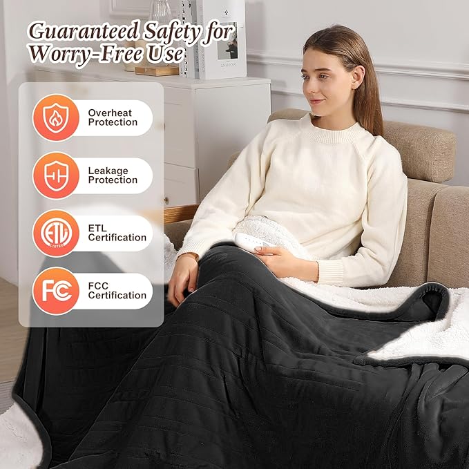 Heated Blanket Queen Size Electric Blankets 84X90in - Dual Control Heated Blankets for Bed with 5 Heat Settings & 10-hr Timer, Over-Heat Protection and Fast Heating Blanket Washable (Charcoal Gray)
