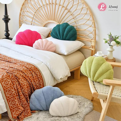 Seashell Throw Pillows, Shell Shaped Throw Pillows, 18 Inch Soft Home Decorative Pillow Plush Cushion for Bed Couch Living Sofa Room Decor Accent Throw Pillow (Ivory 18Inch)