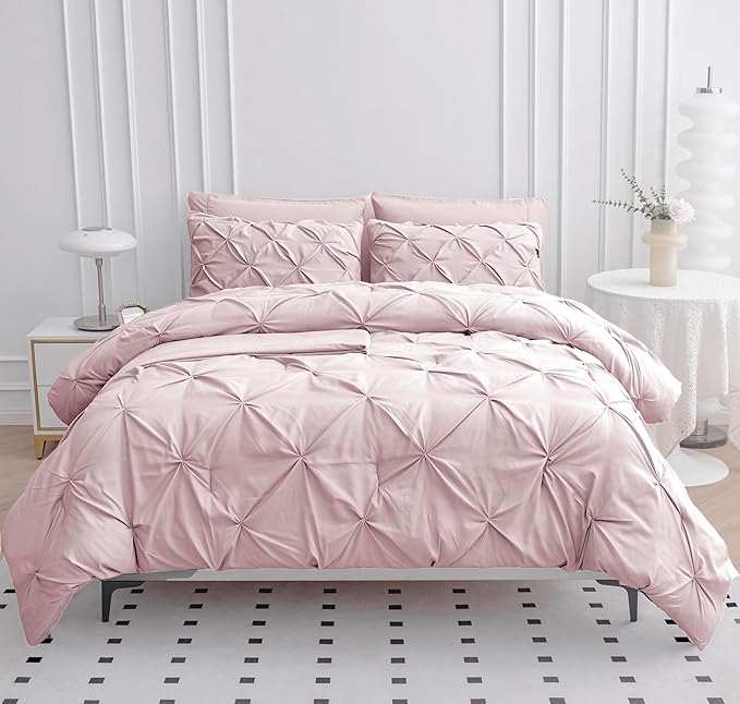 LANE LINEN Pink Twin XL Comforter Set - 5 Piece Stylish Bedding Sets - Pinch Pleat Bed in a Bag with Pintuck Comforter, Sheets, Pillowcase & Sham - Perfect for College Dorms & Apartments - Sepia Rose | Pinch pleat style, Soft dorm comfort, Light microf...